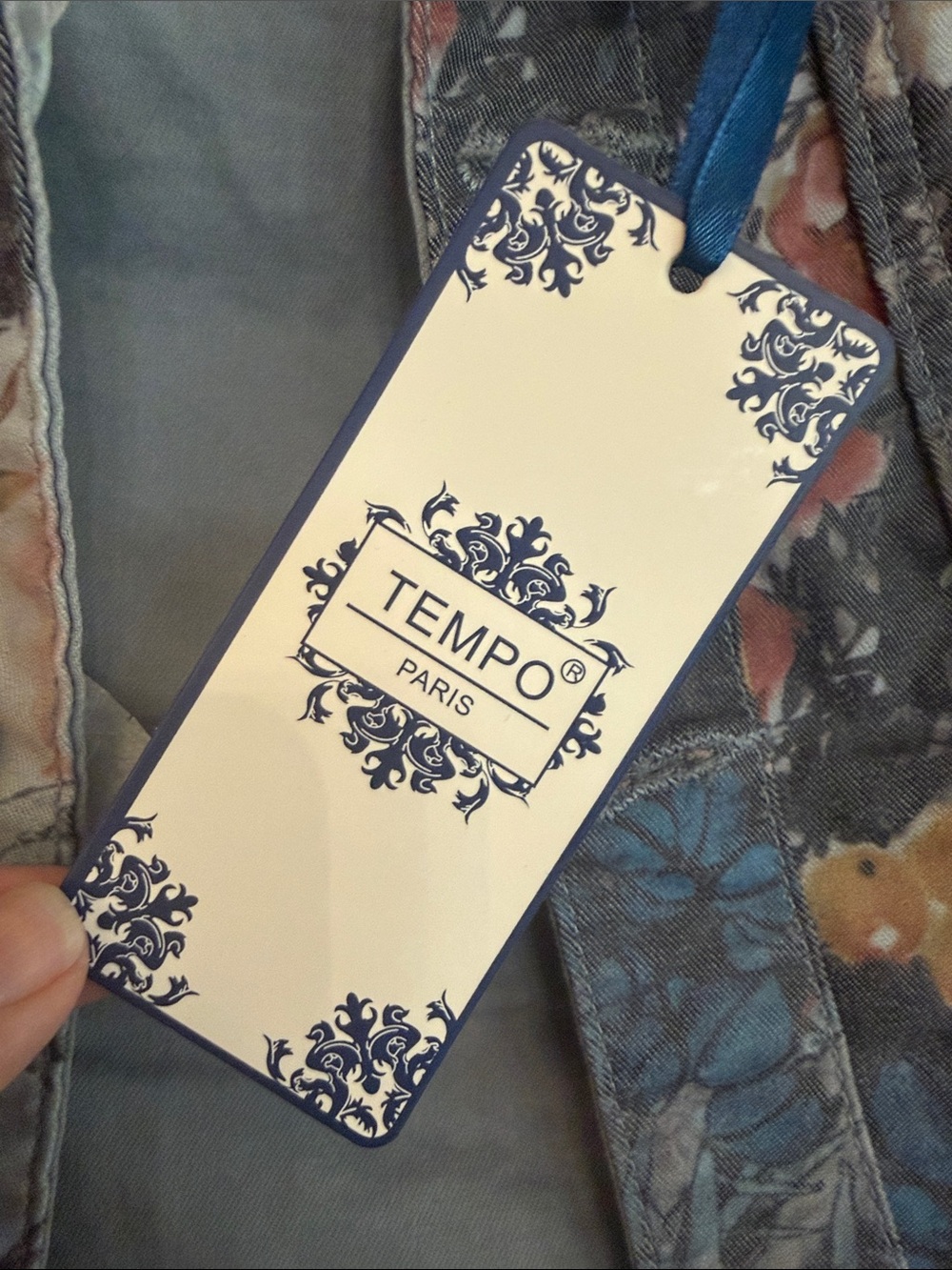 Tempo Paris Floral Denim Jacket and Jeans Set - Blue, Pink, Tan - Picture 2 of 10